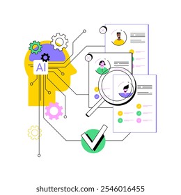 ILUSTRACIÓN VECTORIAL de concepto abstracto de reclutamiento y selección mejorada por IA. Recursos Humanos. Identificar a los mejores candidatos en función de sus calificaciones y ajuste al puesto. AI Tecnología. metáfora abstracta.