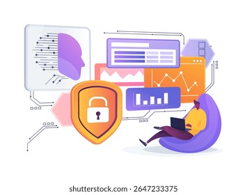 AI-Enhanced Remote Work Security Systems abstract concept vector illustration. AI monitors remote work environments to prevent cybersecurity threats. abstract metaphor.