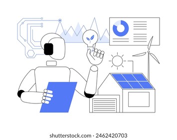 AI-Enhanced Renewable Energy abstract concept vector illustration. Environmental Management. Optimizing solar and wind farm green energy operations with AI Technology. abstract metaphor.