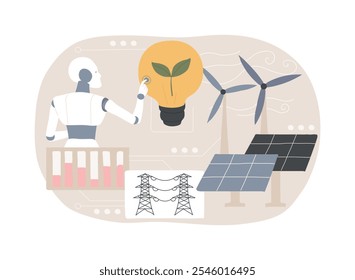 AI-Enhanced Renewable Energy abstract concept vector illustration. Environmental Management. Optimizing solar and wind farm green energy operations with AI Technology. abstract metaphor.