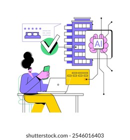 AI-Enhanced Reservation Management abstract concept vector illustration. Hospitality. Reservations and booking processes with AI chatbots and systems. AI Technology. abstract metaphor.