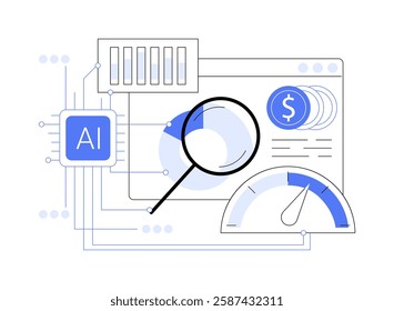 AI-Enhanced Sales Analytics abstract concept vector illustration. AI analyzing sales data, providing insights, using analytics tools, performance metrics, data-driven decisions abstract metaphor.