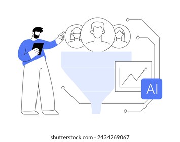 AI-Enhanced Sales Funnel Optimization abstract concept vector illustration. Marketing and Advertising. Optimize sales funnel, lead generation. AI Technology. abstract metaphor.