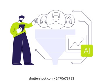 AI-Enhanced Sales Funnel Optimization abstract concept vector illustration. Marketing and Advertising. Optimize sales funnel, lead generation. AI Technology. abstract metaphor.