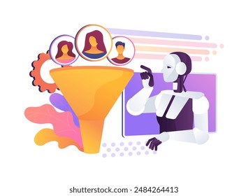 AI-Enhanced Sales Funnel Optimization abstract concept vector illustration. Marketing and Advertising. Optimize sales funnel, lead generation. AI Technology. abstract metaphor.