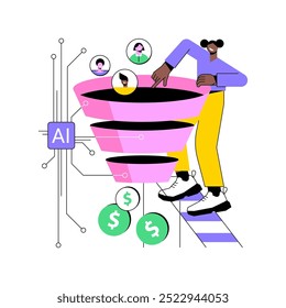 AI-Enhanced Sales Funnel Optimization abstract concept vector illustration. Marketing and Advertising. Optimize sales funnel, lead generation. AI Technology. abstract metaphor.