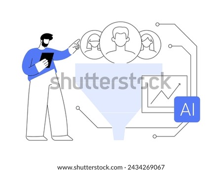AI-Enhanced Sales Funnel Optimization abstract concept vector illustration. Marketing and Advertising. Optimize sales funnel, lead generation. AI Technology. abstract metaphor.