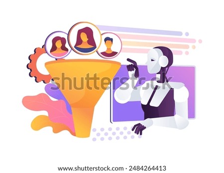 AI-Enhanced Sales Funnel Optimization abstract concept vector illustration. Marketing and Advertising. Optimize sales funnel, lead generation. AI Technology. abstract metaphor.