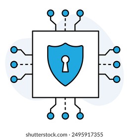 Symbol für KI-verstärkte Sicherheit. Symbol für automatische Sicherheit. Symbol für digitalen KI-Schutz. Intelligentes Sicherheitssystem. Tech Security KI-Symbol.