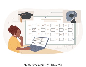 AI-Enhanced Student Assessment conceito abstrato ilustração vetorial. Educação. Usar a IA para avaliação objetiva e feedback oportuno, melhorando a qualidade da educação. Tecnologia AI. abstract