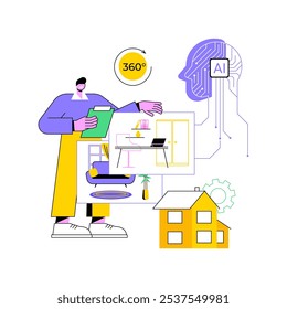 AI-Enhanced Virtual Tours abstract concept vector illustration. Real Estate. Virtual property tours made with AI and 3D modeling technology. AI Technology. abstract metaphor.