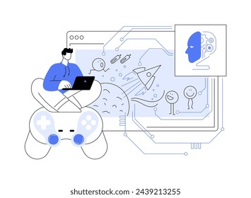 AI-Generated Content abstract concept vector illustration. Entertainment. Virtual characters and environments, for gaming and virtual reality applications. AI Technology. abstract metaphor.