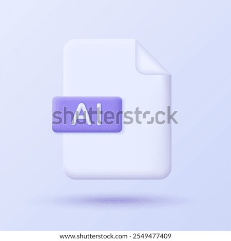 AI-generated document. 3D icon. Minimalist 3D icon design of Artificial intelligence technology concept. Data and innovation in machine learning. Vector illustration.
