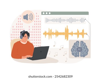 AI-Generated Music Composition abstract concept vector illustration. Entertainment. Compose music with AI algorithms that mimic different styles and genres. AI Technology. abstract metaphor.