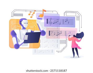 AI-Generated Music Composition abstract concept vector illustration. Entertainment. Compose music with AI algorithms that mimic different styles and genres. AI Technology. abstract metaphor.