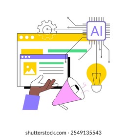 AI-Generated PR Content abstract concept vector illustration. Public Relations. Automatically create press releases and articles with AI copywriting tools. AI Technology. abstract metaphor.