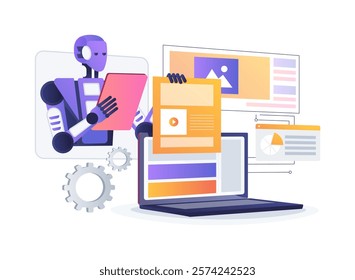 AI-Generated PR Content abstract concept vector illustration. Public Relations. Automatically create press releases and articles with AI copywriting tools. AI Technology. abstract metaphor.