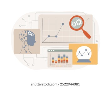 Ilustração vetorial de conceito abstrato de Insights Preditivos Gerados por IA. Análise de dados. Percepções preditivas de tendências futuras com base em dados históricos. Tecnologia AI. metáfora abstrata.