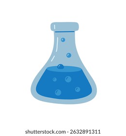 AI-generated vector illustration of a chemistry flask filled with blue liquid, perfect for science education, lab research, and experimentation themes. Ideal for STEM projects.