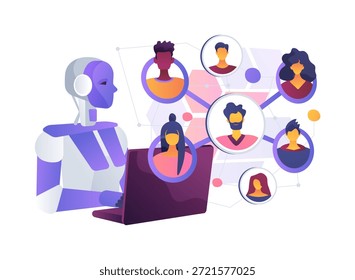 AI-Guided Social Support Network Analysis abstract concept vector illustration. Mental Health and Wellbeing. AI-driven social support network analysis improves insight. abstract metaphor.