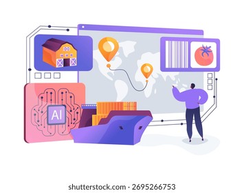 AI-Guided Supply Chain Traceability abstract concept vector illustration. Food Technology and Nutrition. AI-driven supply chain traceability improves efficiency and insight. abstract metaphor.