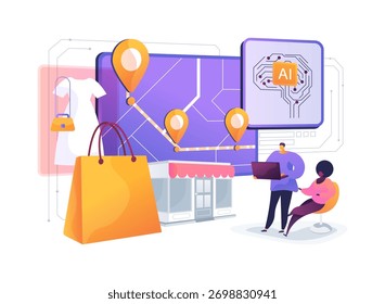 AI-Guided Supply Chain Transparência conceito abstrato vetor ilustração. Moda e Varejo. A transparência da cadeia de fornecimento impulsionada pela IA melhora a eficiência e a percepção. metáfora abstrata.