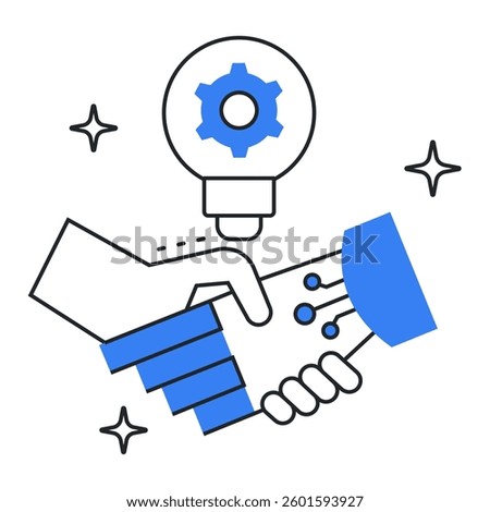 AI-Human Collaboration Icon - Human-AI Interaction, Co-Creation, Hybrid AI Workflows, Teamwork, Vector Editable Stroke Icon.