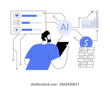 ILUSTRACIÓN VECTORIAL de concepto abstracto de AI-Identified Social Media Sales Insights. Ventas. Identificar oportunidades de ventas y tendencias en conversaciones en redes sociales. TECNOLOGÍA de IA. metáfora abstracta.