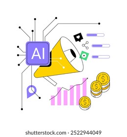 Ilustração vetorial de conceito abstrato dos Insights de Vendas de Mídias Sociais Identificados pela IA. Vendas. Identificar oportunidades de vendas e tendências em conversas de mídia social. Tecnologia AI. metáfora abstrata.