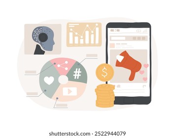 AI-Identified Social Media Sales Insights abstract concept vector illustration. Sales. Identify sales opportunities and trends in social media conversations. AI Technology. abstract metaphor.