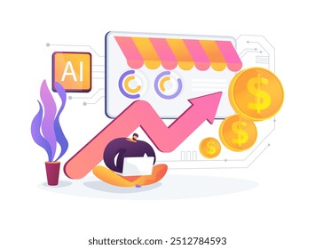 AI-Improved Sales Forecasting conceito abstrato vetor ilustração. Vendas. Aumentar a precisão da previsão de vendas, recurso de previsão de IA para maximizar os lucros. Tecnologia AI. metáfora abstrata.