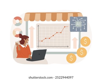 AI-Improved Sales Forecasting conceito abstrato vetor ilustração. Vendas. Aumentar a precisão da previsão de vendas, recurso de previsão de IA para maximizar os lucros. Tecnologia AI. metáfora abstrata.