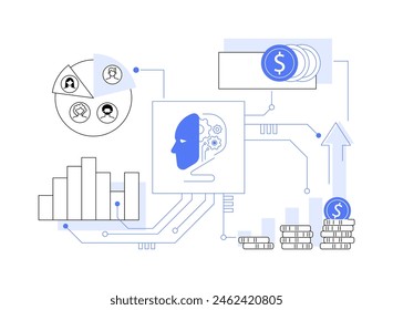 KI-Informierte Kunde Insights für Sales abstrakte Konzept Vektorillustration. Vertrieb. Gewinnen Sie Kunde-Einblicke durch KI, starke Beziehungen zu Kunden. KI-Technologie. Abstrakte Metapher.