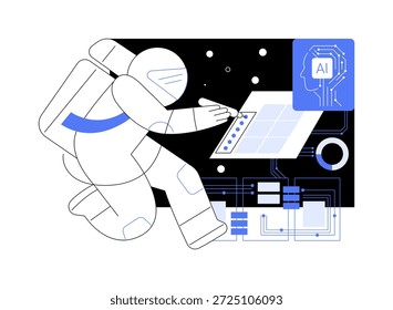 ILUSTRACIÓN VECTORIAL de concepto abstracto de mitigación de desechos espaciales integrados por IA. Exploración espacial. La mitigación de los desechos espaciales impulsada por la IA mejora la eficiencia y la comprensión.