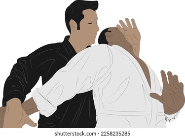 Aikido: 2 Fighters Practicing Techniques.