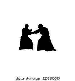Aikido action icon. Simple style aikido lessons poster background symbol. Aikido brand logo design element. Aikido action t-shirt printing. Vector for sticker.