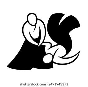 Logo minimalista en blanco y negro de Aikido. Dibujo simple de arte marcial japonés. Ilustración vectorial.