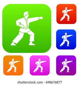 Aikido fighter set icon in different colors isolated vector illustration. Premium collection