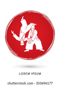 Aikido fighters designed on grunge circle background graphic vector