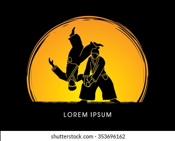 Aikido fighters designed on moonlight background graphic vector