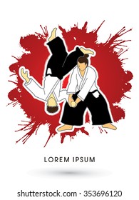Aikido fighters designed on splash blood background graphic vector