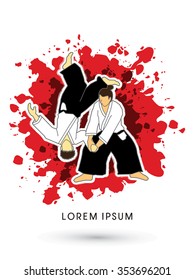 Aikido fighters designed on splash blood background graphic vector