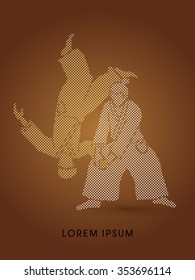 Aikido fighters designed using dot and square graphic vector