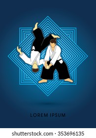 Aikido fighters designed using line square graphic vector