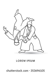 Aikido fighters outline graphic vector.