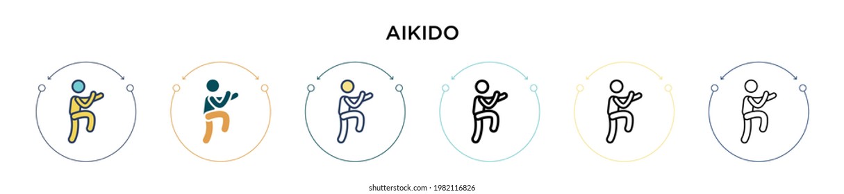 Aikido icon in filled, thin line, outline and stroke style. Vector illustration of two colored and black aikido vector icons designs can be used for mobile, ui, web