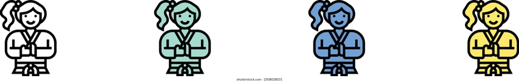 aikido icon. Outline, Green, Blue and Yellow Style Design Isolated On White Background