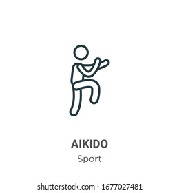 Aikido umreißt die Vektorillustration. Dünne schwarze Aikido-Linie, einfache flache Vektorillustration-Elementgrafik aus bearbeitbarem Sportkonzept einzeln auf weißem Hintergrund