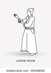 Aikido pose ready to fight  outline graphic vector