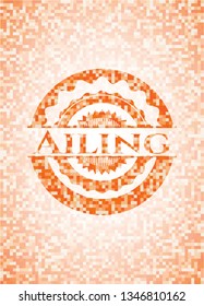 Ailing abstract emblem, orange mosaic background